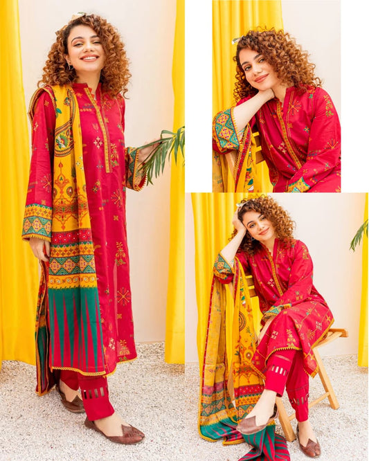 Batik BT Fully Embroidered Khaader 3Pc with whool shwal No-15