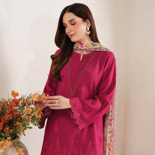 Baroque 3PC Embroidered Chickenkari Lawn with Chiffon Dupatta No-13