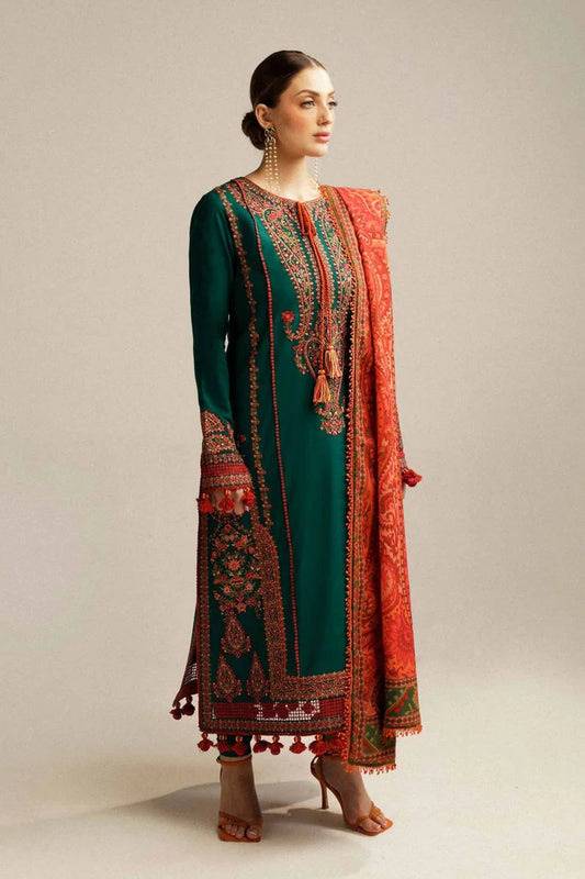 Hussain Rehar 3PC Embroidered Dhanak Suit with Printed Shawal No-28