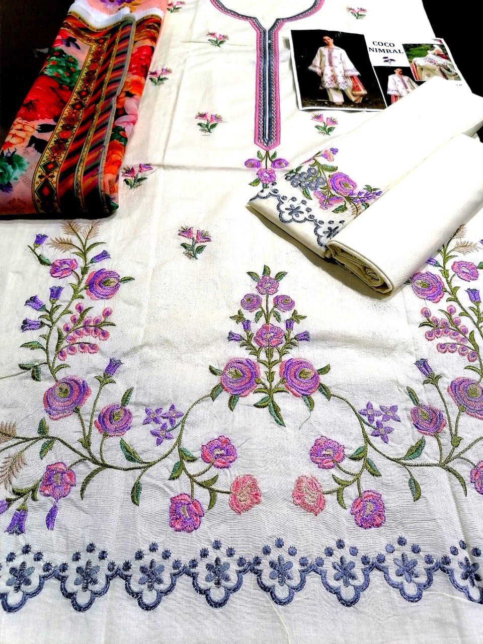 Premium Lawn Fabric Voile Lawn / Chiffon Embroidered Dupatta No-17