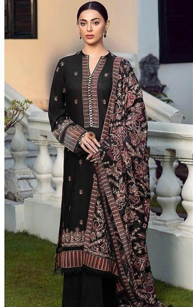Bareeze 3PC Embroidered Karandi Suit with Heavy Embroidered Shawal No-19
