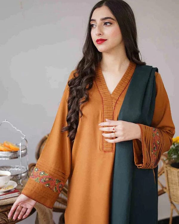 Aisling  3PC Embroidered Dhanak with Embroidered Dhanak Shawl - No-06