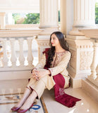 Aisling  3PC Embroidered Dhanak with Embroidered Dhanak Shawl - No-03