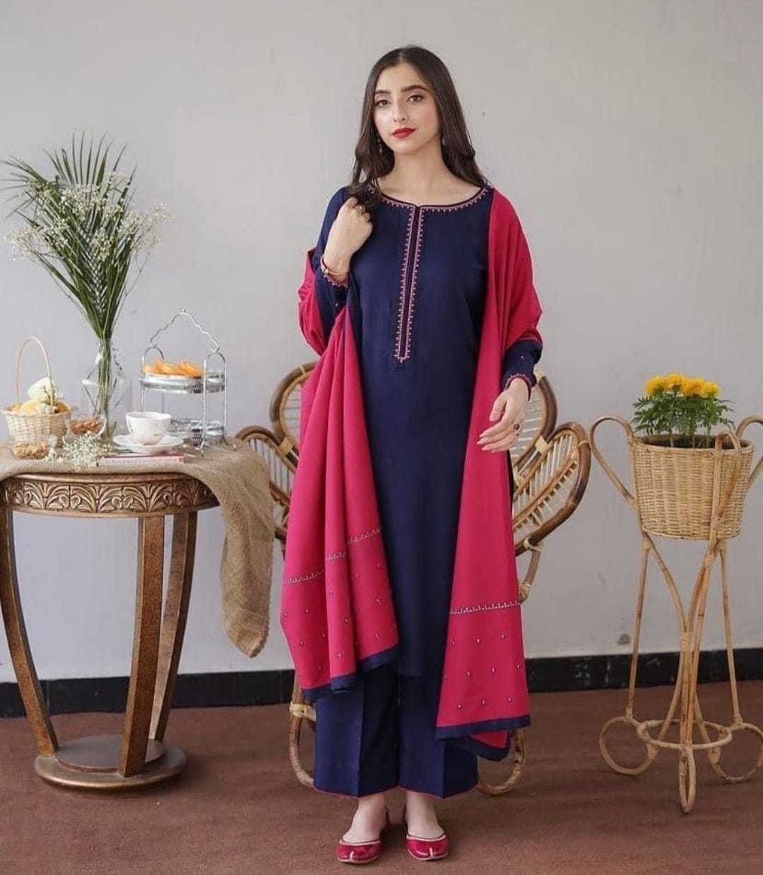 Aisling 3PC Embroidered Dhanak with Embroidered Dhanak Shawl No-01
