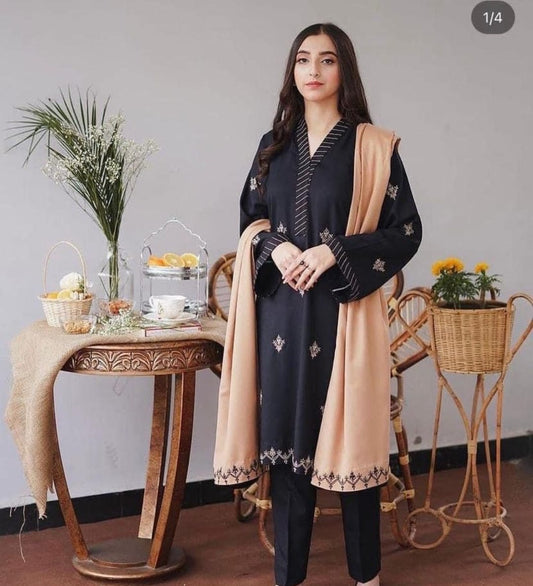 Aisling 3PC Embroidered Dhanak with Embroidered Dhanak Shawl - No-02